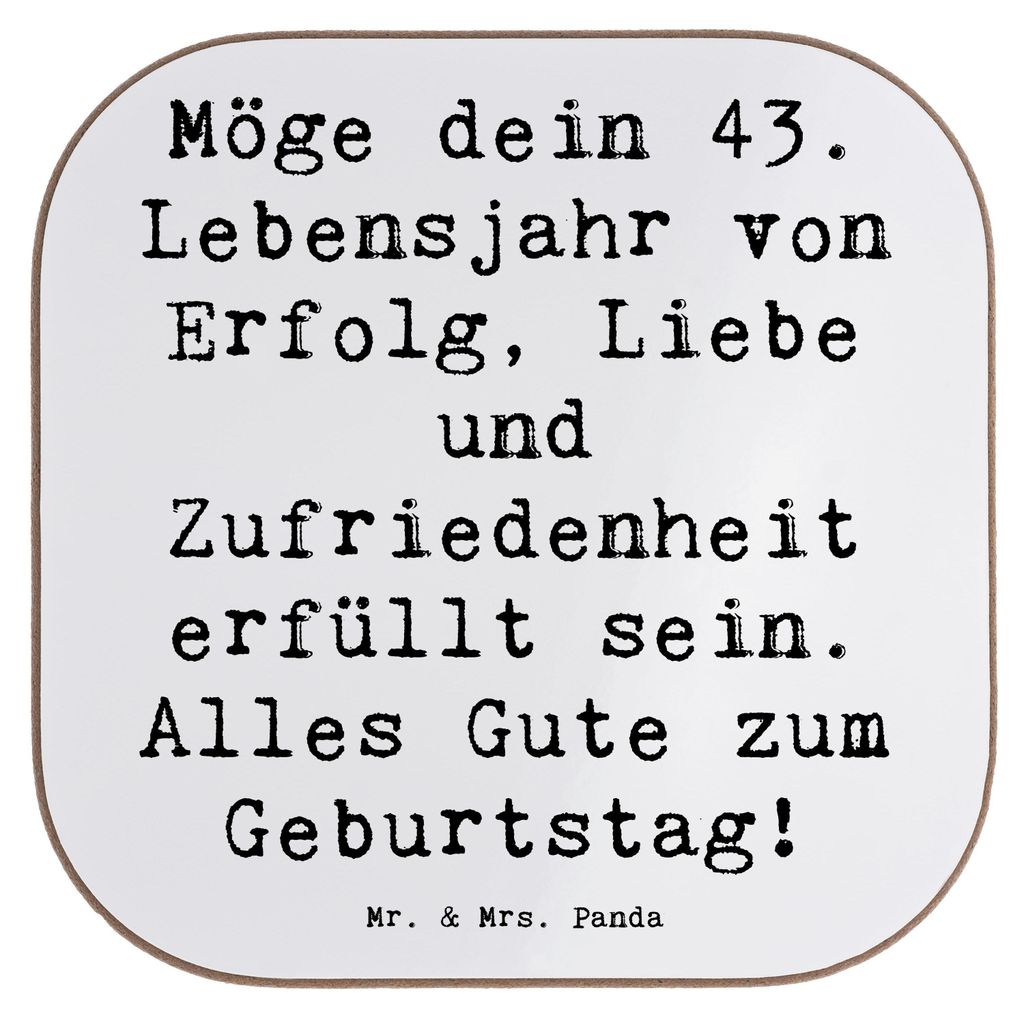 Mr. & Mrs. Panda Untersetzer für Gläser Spruch 43. Geburtstag Glück - Weiß - Geschenk, Happy Birthday, gläseruntersetzer, Geburtstagsgeschenk,...