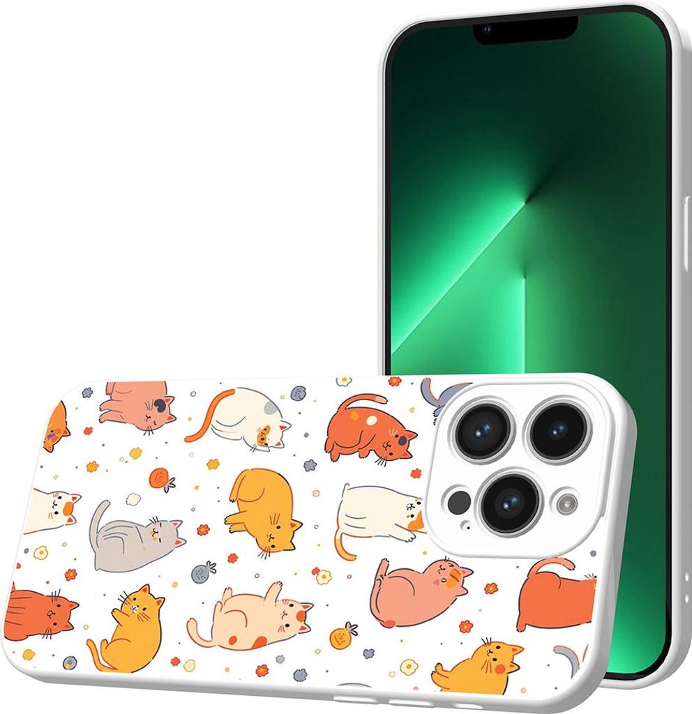 Smartphonica Handyhülle Geeignet für iPhone 13 Pro mit Katzen und Katzen Druck - TPU Back Cover Case Cats Design - Weiß