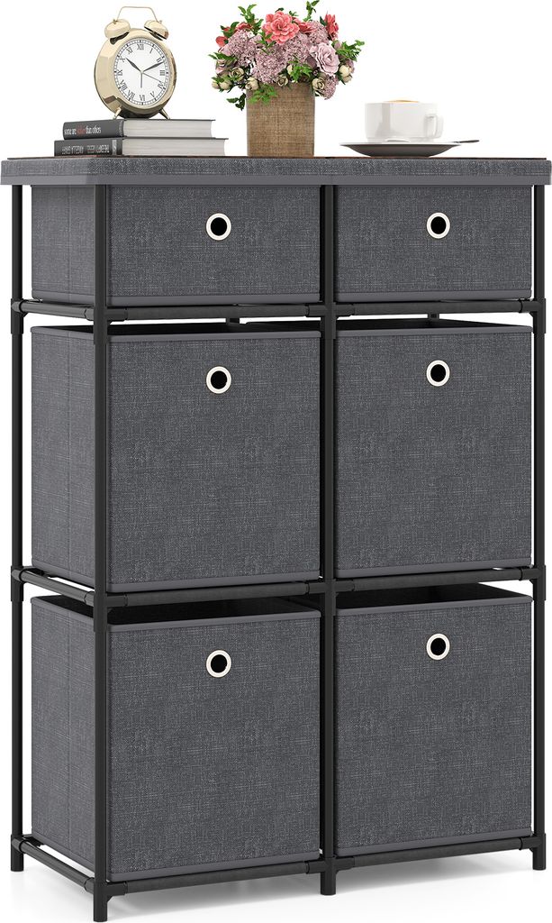 COSTWAY Kommode mit 6 Schubladen, Aufbewahrungstisch mit Metallrahmen und klappbaren Stoffbehältern Stoffkommode mit Stauraum