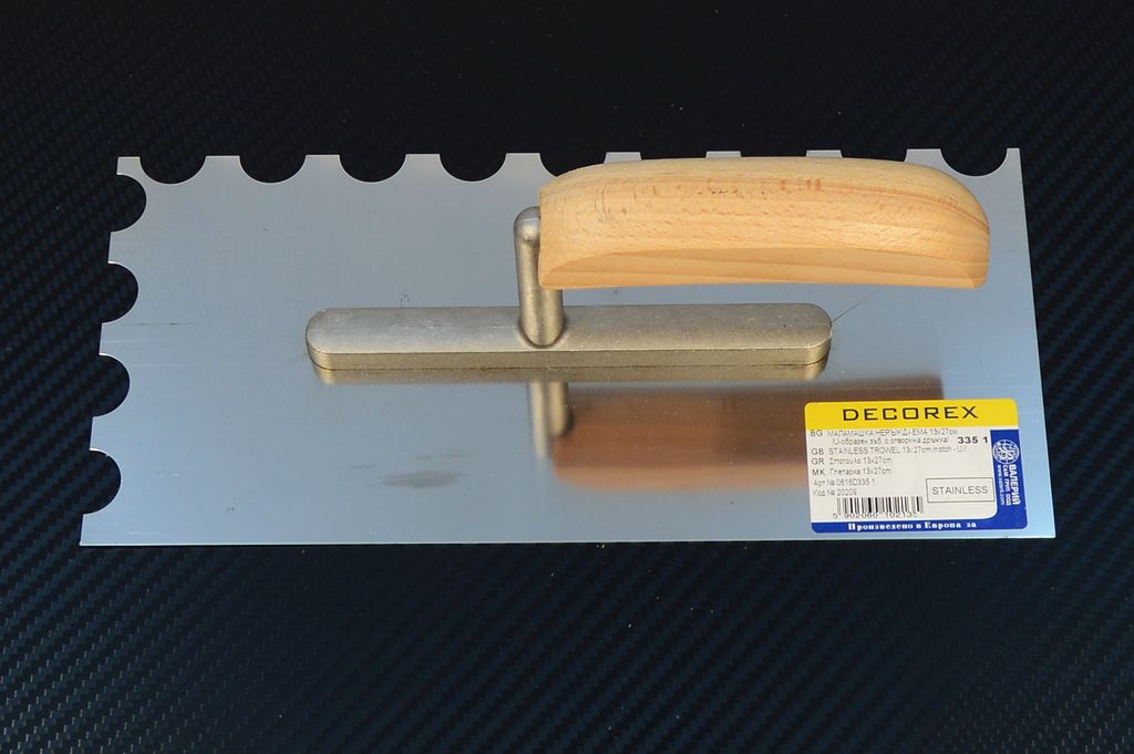 Zahnkelle Zahnspachtel Glättekelle halbrund gezahnt 13x27cm