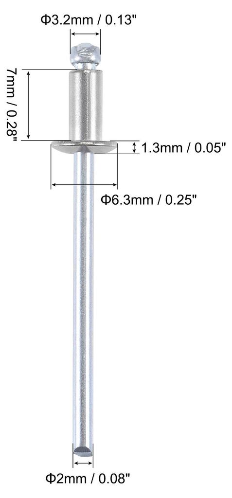 50stk. Blindnieten, 304 Edelstahl Zugnieten Kerndekorationsnieten 3,2mm Durchmesser 7mm Griffl?nge Silberton