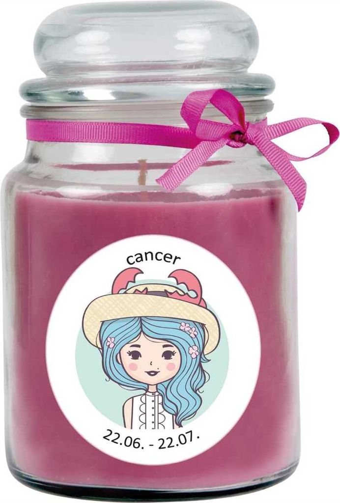 HS Candle "Sternzeichen" Duftkerze Lavendel im Bonbonglas ( Krebs ) - viele Motive zur Auswahl, 500g - Brenndauer bis zu 110 Std - Cancer