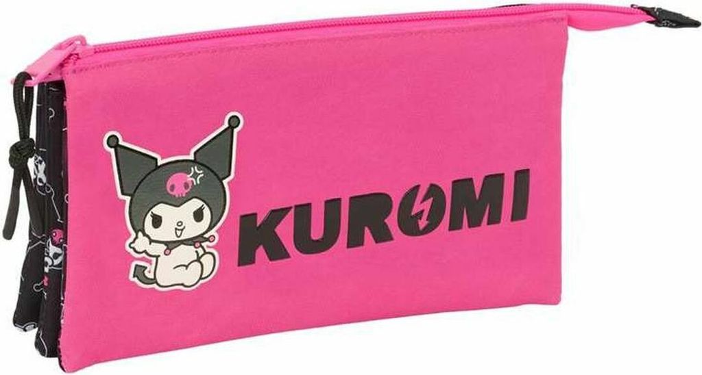 Dreifaches Mehrzweck-Etui Kuromi Schwarz Pink 22 x 12 x 3 cm