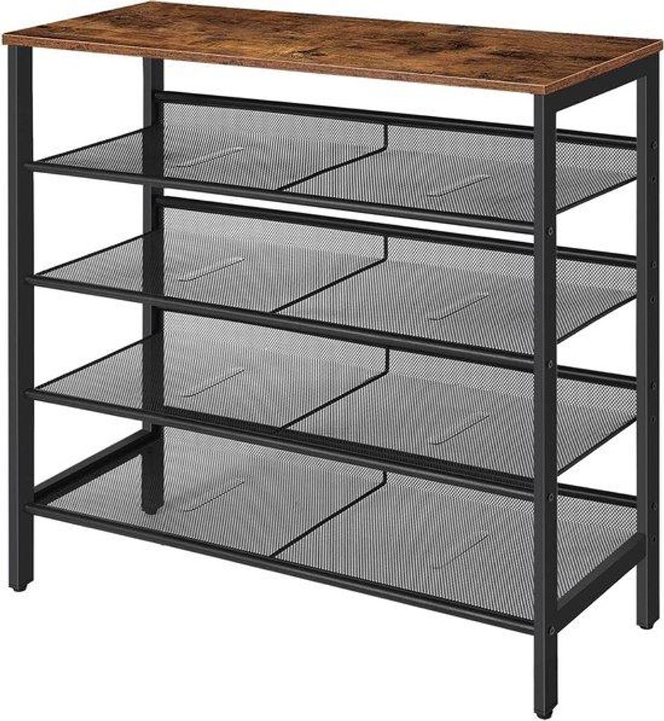 Klassischer 5-Schicht-Schuhschrank in antikem Braun-Weiß mit neigbarem Schuhorganisator für 12-16 Paar Schuhe.