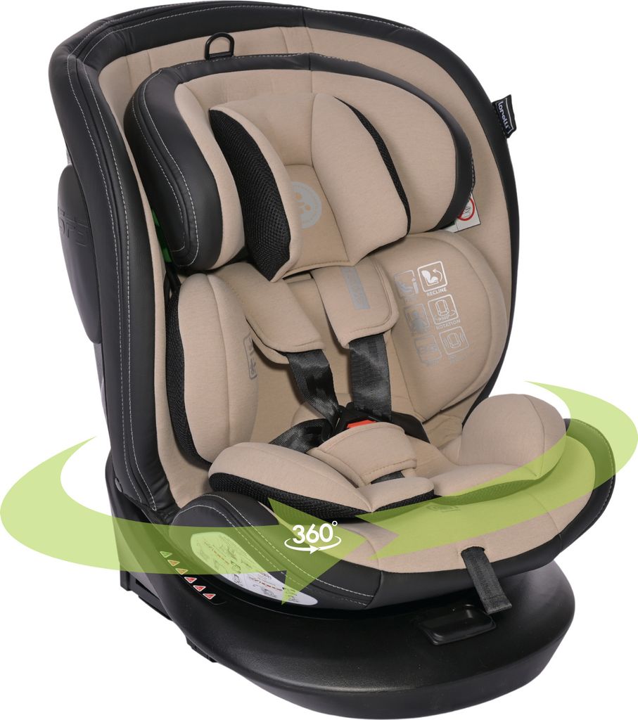 Lorelli Auto Kindersitz Aviator, Mitwachsender Autositz mit Isofix i-Size 40-150cm, Babysitz ab Geburt, 360 Grad drehbar, beige