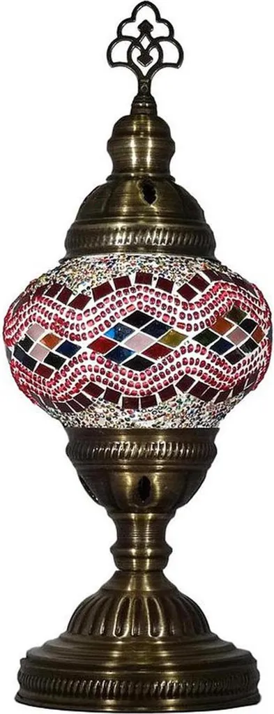 Lampe mosaïque turque rouge 13cm, verre artisanal et socle gravé