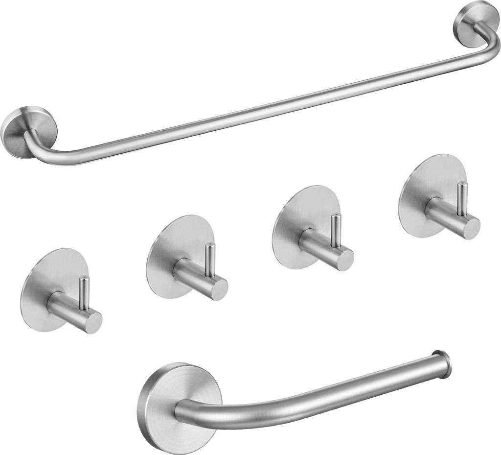 Edelstahl Handtuchhalter 6-teiliges Set, 4 Stück Handtuchhaken, Bad Handtuchstange, Toilettenpapierhalter, 2 Arten der Installation, Gebürstet