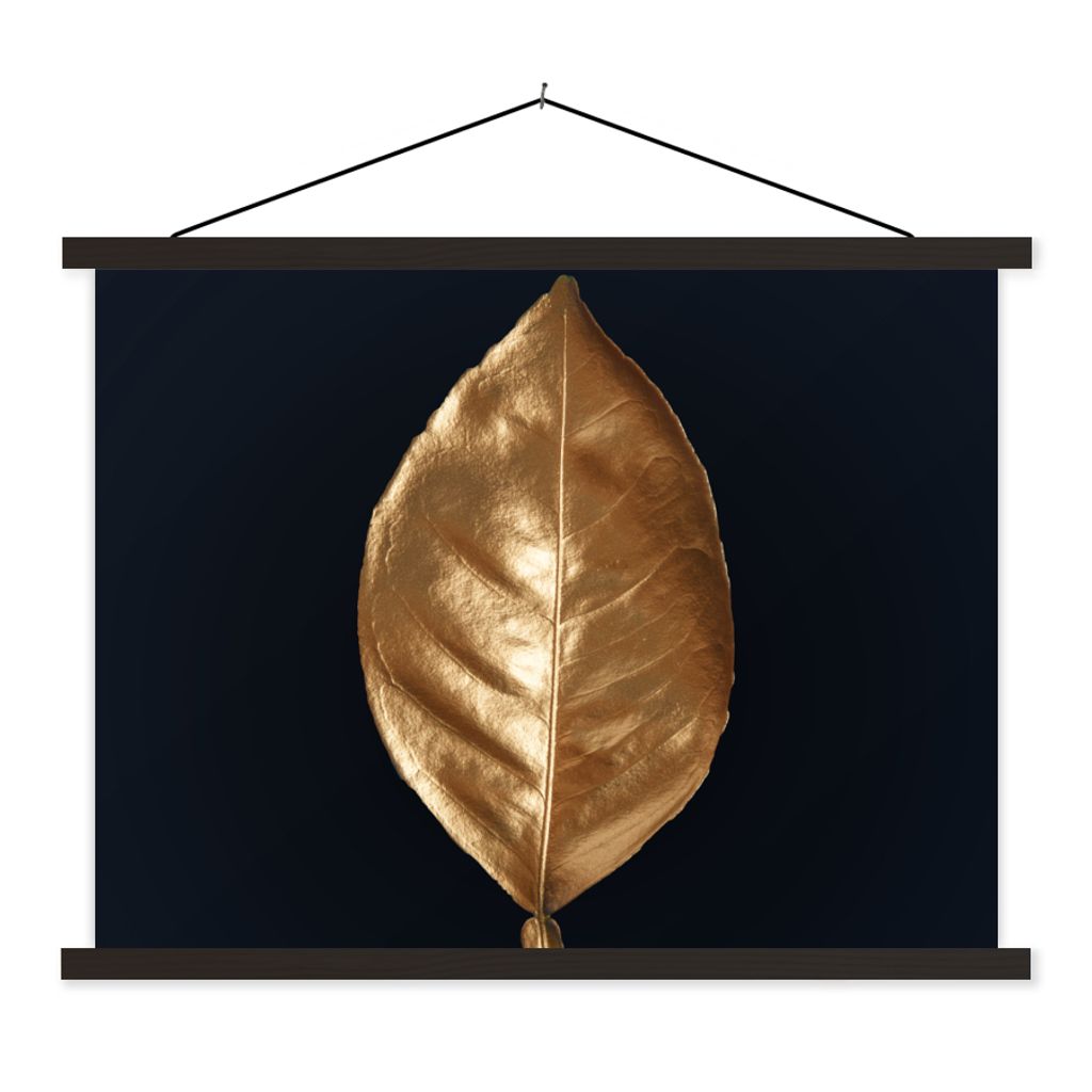 MuchoWow Textilposter Blätter - Chic - Gold - Pflanzen - Schwarz 40x30 cm mit schwarzem Rahmen - Dekorationen