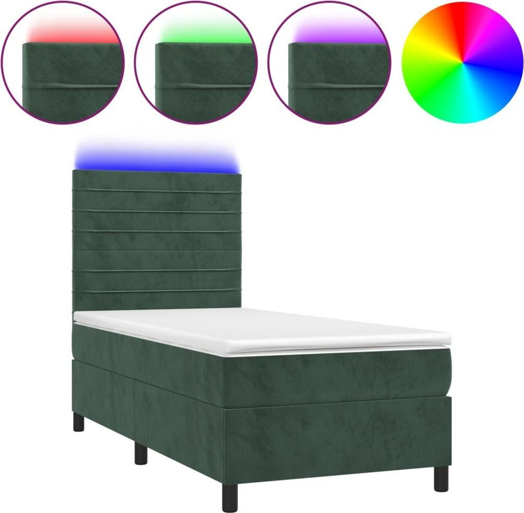 vidaXL Boxspringbett mit Matratze & LED Dunkelgrün 90x190 cm Samt