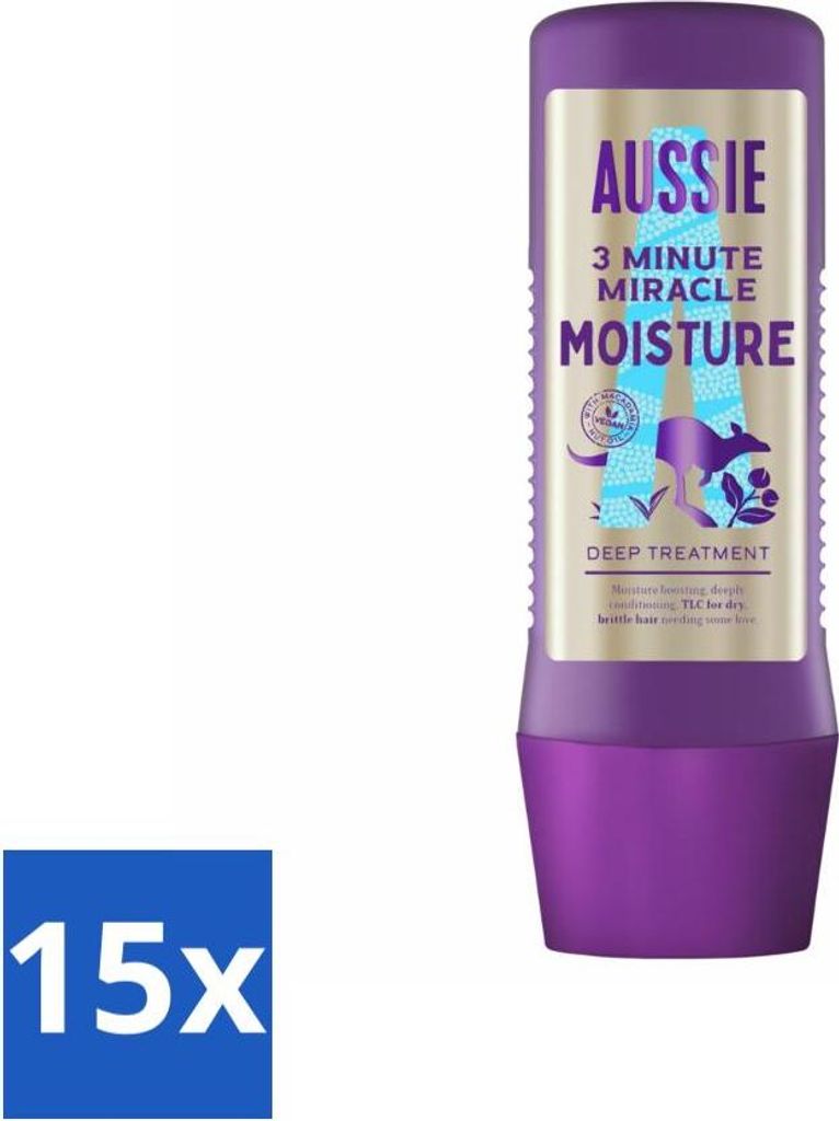 Aussie - Haarmaske - 3 Minute Miracle Moisture - Intensiv - Vegane Pflege - 225 ml - Vorteilspack - 15 Stücke