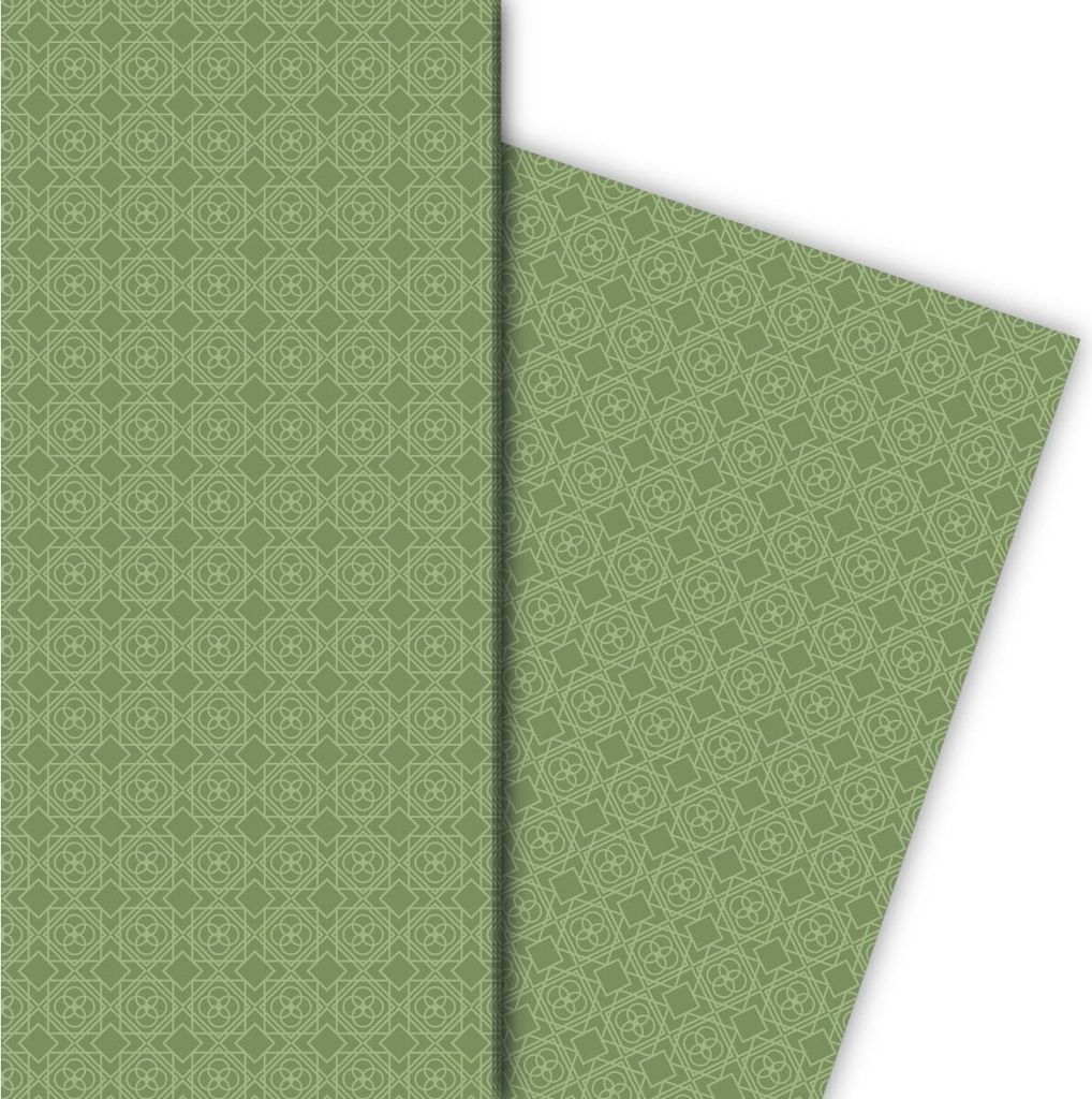 Geometrisches Vintage Geschenkpapier im Retro Design, grün - G8319, 32 x 48cm