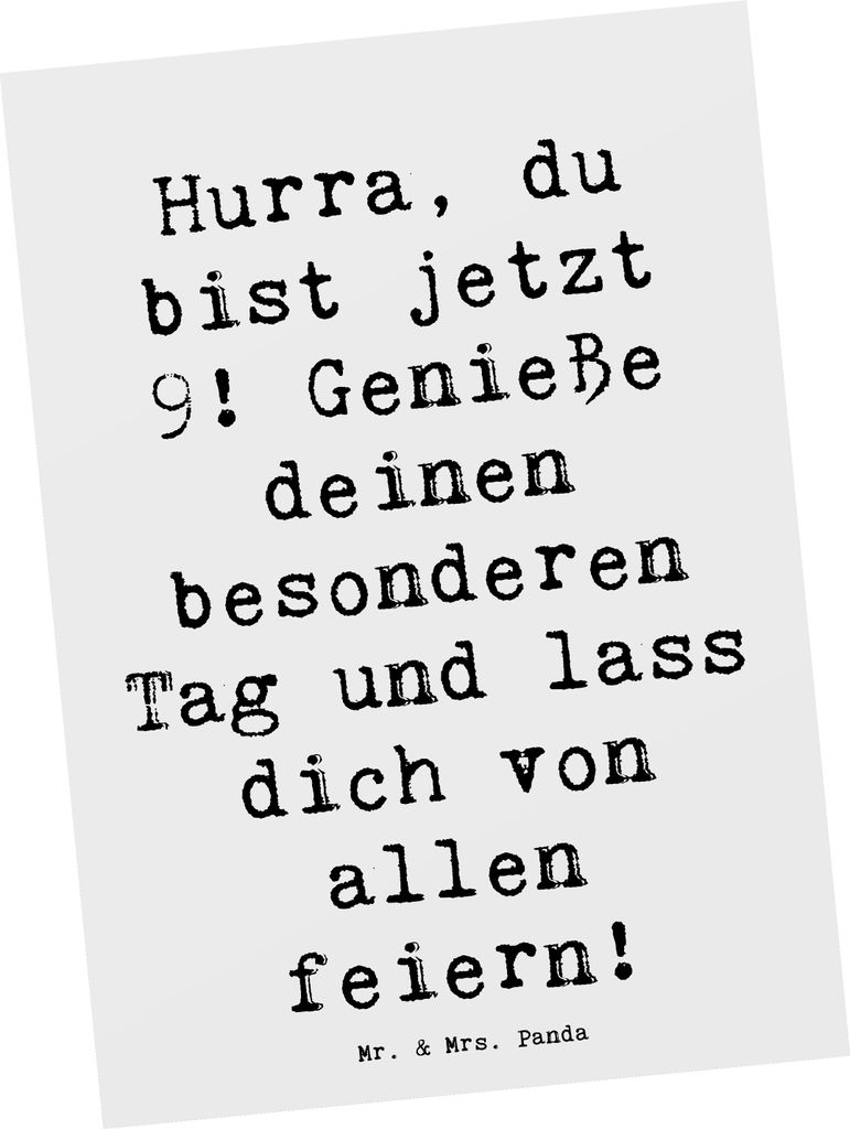 Mr. & Mrs. Panda Postkarte Spruch 9. Geburtstag Freude - Weiß - Geschenk, lass dich feiern, Grußkarte, Postkarten, Feier, bildkarte, Geburtstagsk...
