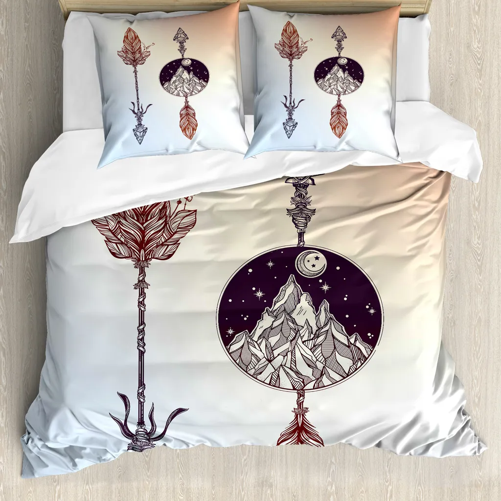 ABAKUHAUS Copripiumino occulto, Boho Feder, antiacaro, adatto a chi soffre di allergie, con federe, 155 cm x 220 cm - 80 x 80 cm, blu seppia
