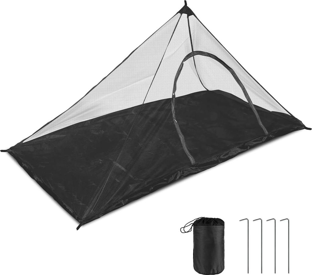 Klamboe 220 x 120 x 100 cm kompakt leichtgewichtig Mückennetz für Outdoor-Reisen - wasserdicht mit Reißverschluss für Wandern und Camping schwarz