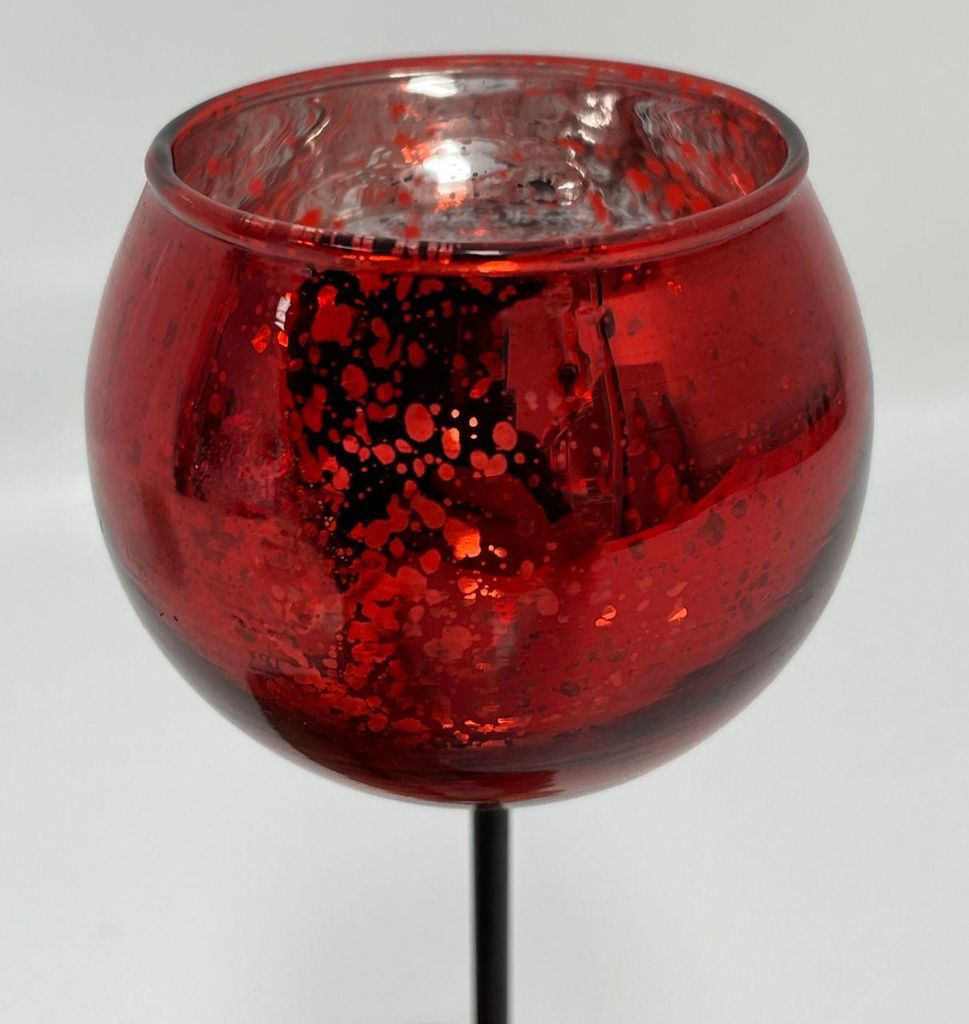 Roter Teelichtstecker aus Metall/Glas für Blumentöpfe und Adventskränze 13 x 6,5 x 6,5 cm