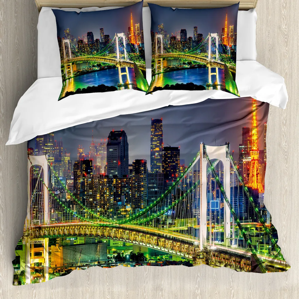 Duvet Cover Tokyo Skyline Giapponese 200x200 - Vibes Orientali Navy