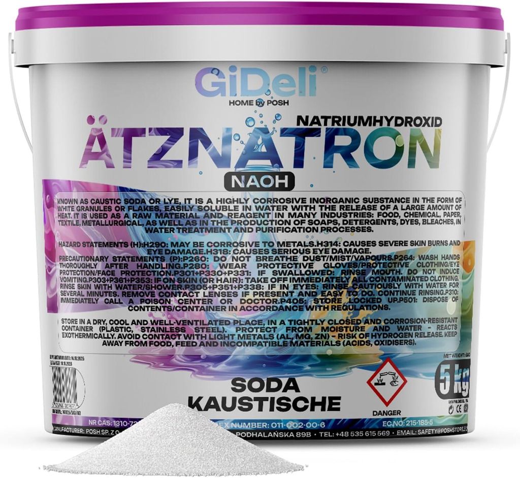 Ätznatron 5kg Natriumhydroxid NaOH 99% Seifenherstellung Abflussreiniger GiDeli