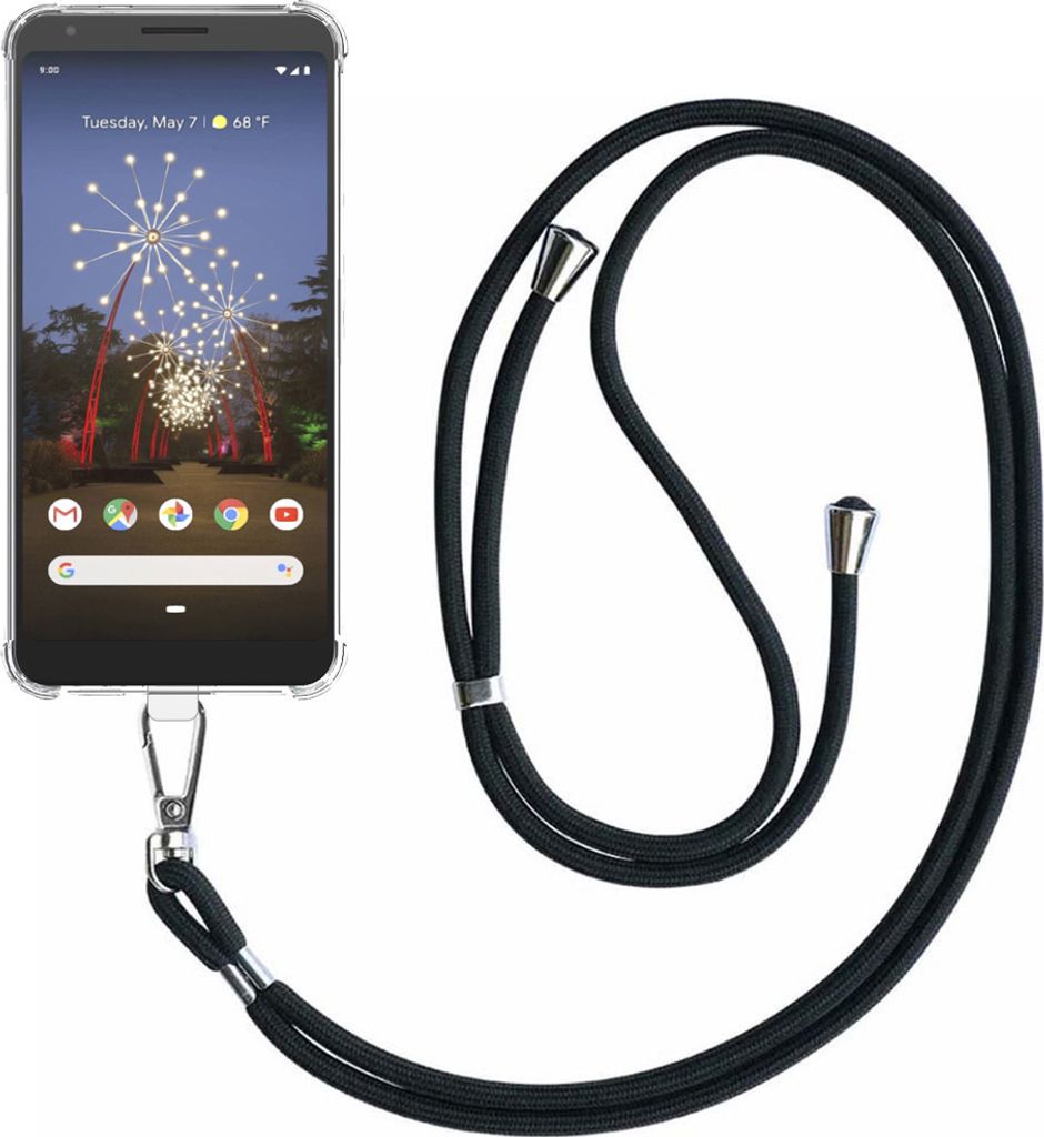 Handyhülle passend für Google Pixel 3A Transparent ShockProof mit abnehmbarem Universal-Telefonkabel - Schutzhülle Silikon ShockProof mit Lanyar...