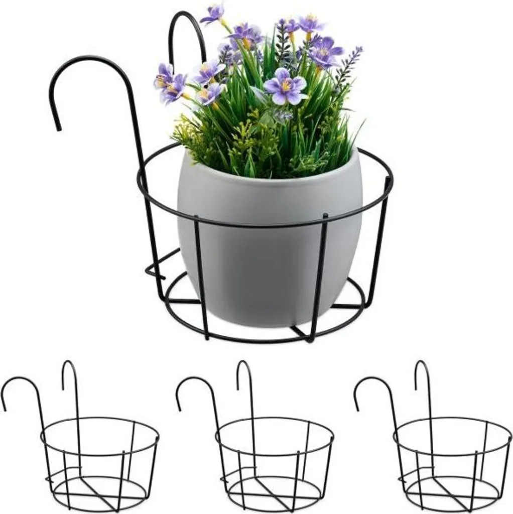 Ensemble de 4 cache-pots pour le balcon en métal gris anthracite - Lot 4x