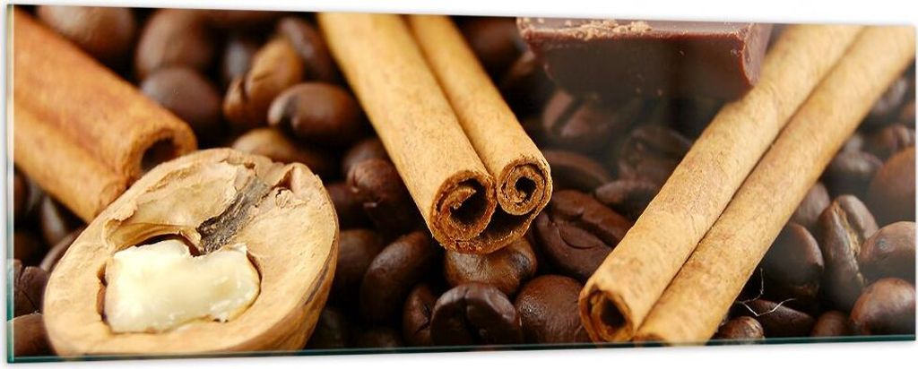 Bilder auf glas - Gerösteter Kaffee Aroma Schokolade - 90x30cm - Glasbilder - Wandbilder - Kunstdruck - zum Aufhängen bereit - Wanddekoration aus...