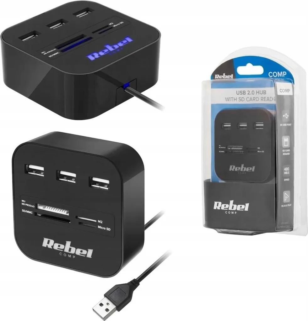 HUB USB 2.0 a 3 porte con lettore di schede di memoria