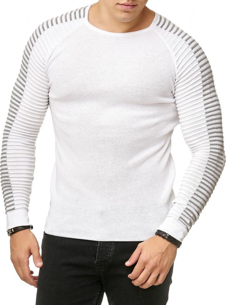 Red Bridge Herren Strickpullover Astronaut Pullover gerippt Body Fit Weiß XXL