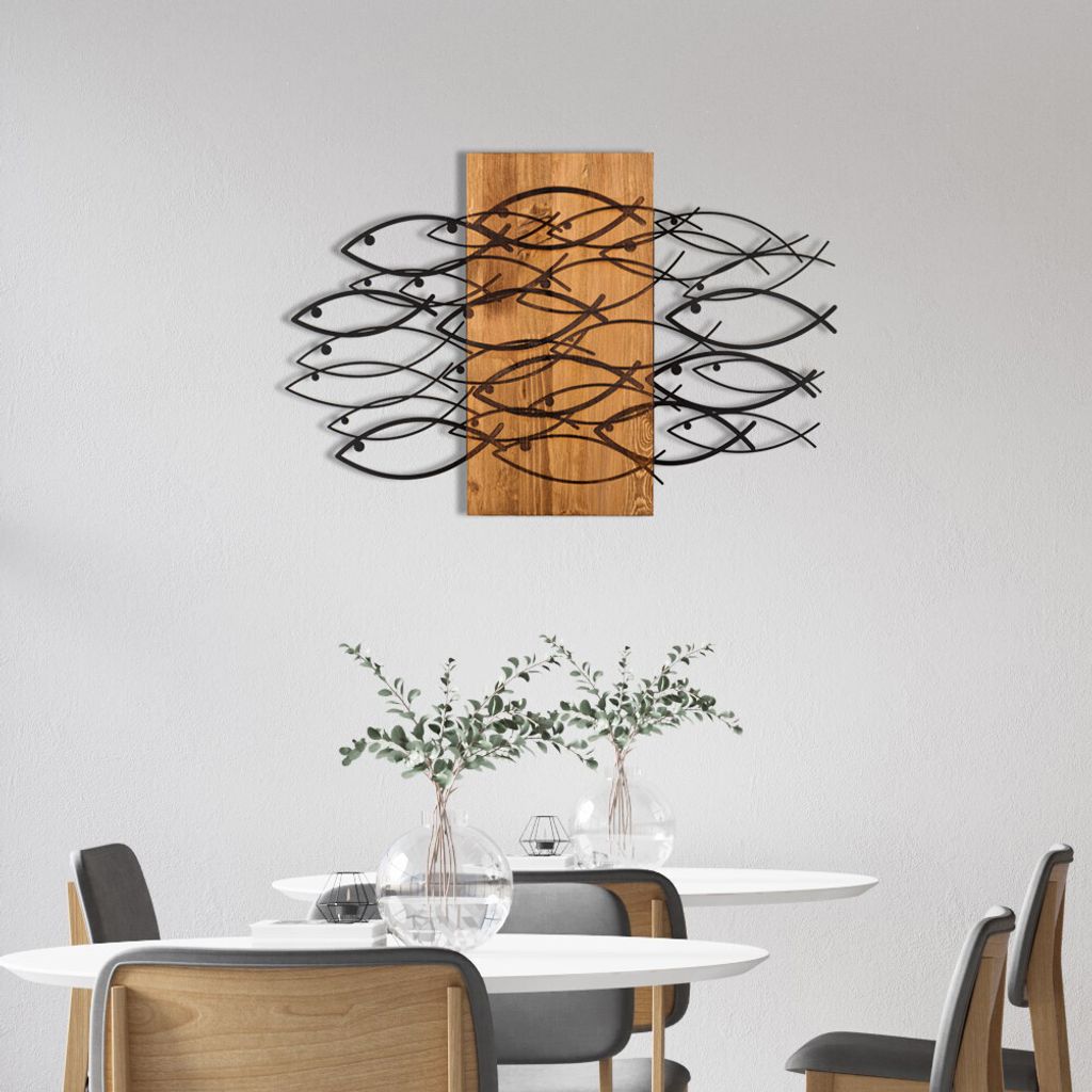 Wallity, Fish- ENZ1810, Schwarz,,Nussbaumfarbe, Sonstige Wohndekorationen, 87 x 58 cm, 100% Metall (Dicke: 1
