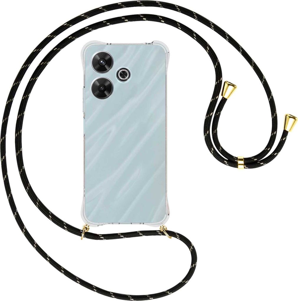 Handykette Backcover-Schutzhülle mit Band (Metall goldfarben) für Xiaomi Redmi Note 13R 5G (CN) / Redmi 13 4G - schwarz/gold