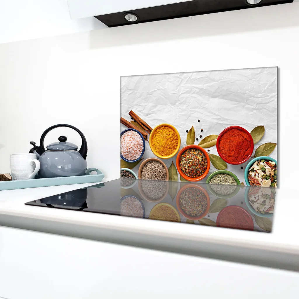 TMK | Piastra di copertura per fornelli, 80 x 52 cm, 1 pezzo di copertura per piano cottura a induzione, protezione paraspruzzi in vetro, tagliere decorativo, spezie ardesia