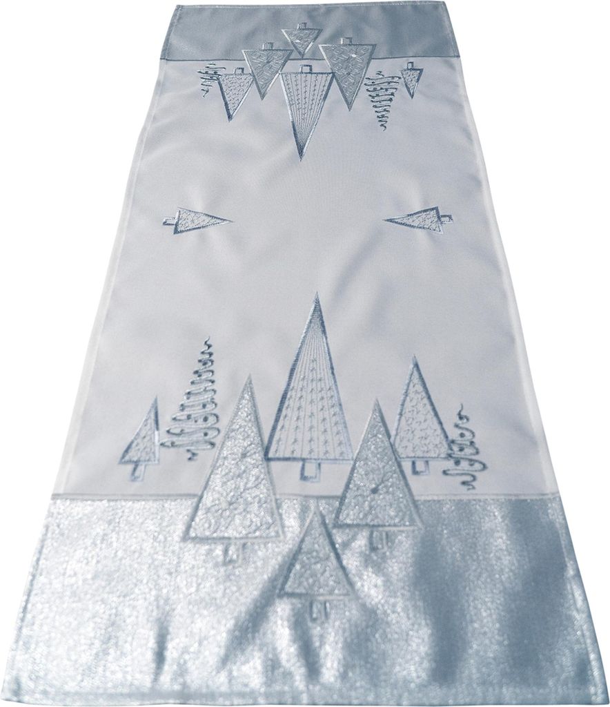 40x90 cm Tischläufer weiß edel gestickte Tannenbäume für Weihnachten