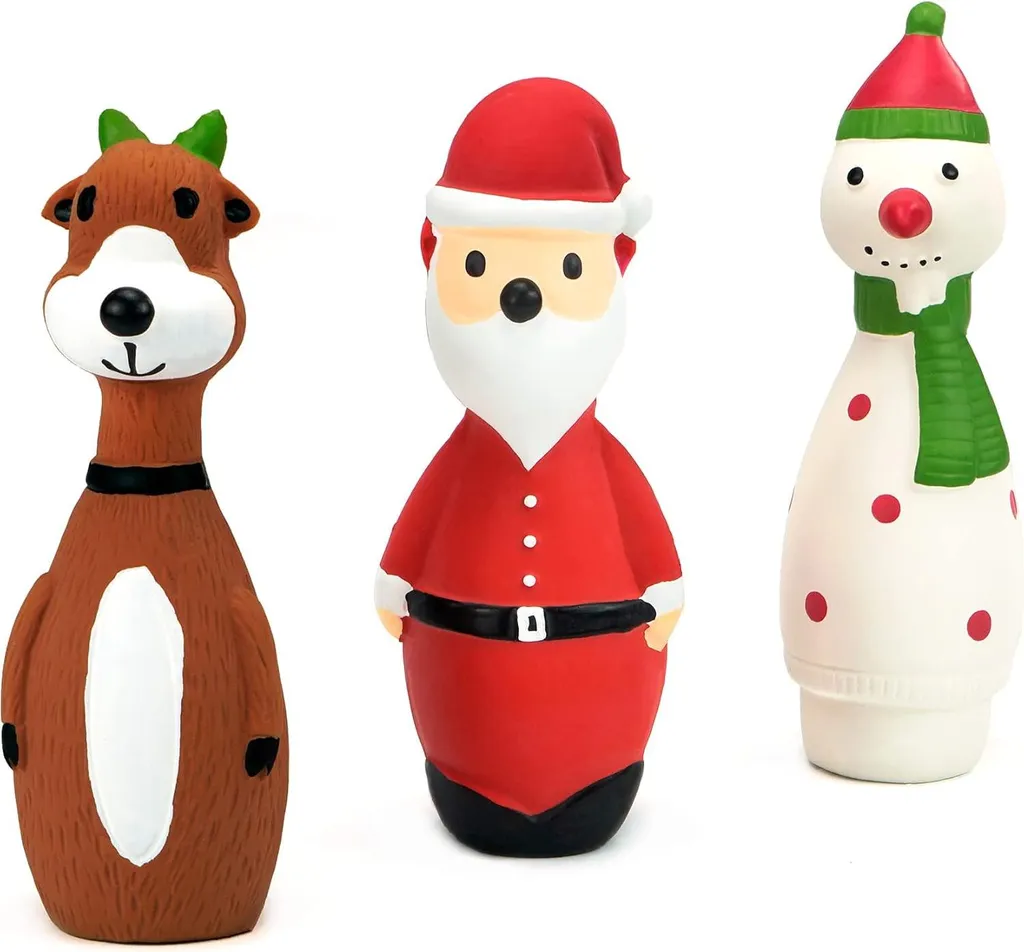 Lot de 3 jouets de Noël pour chiens - Père Noël interactif en latex