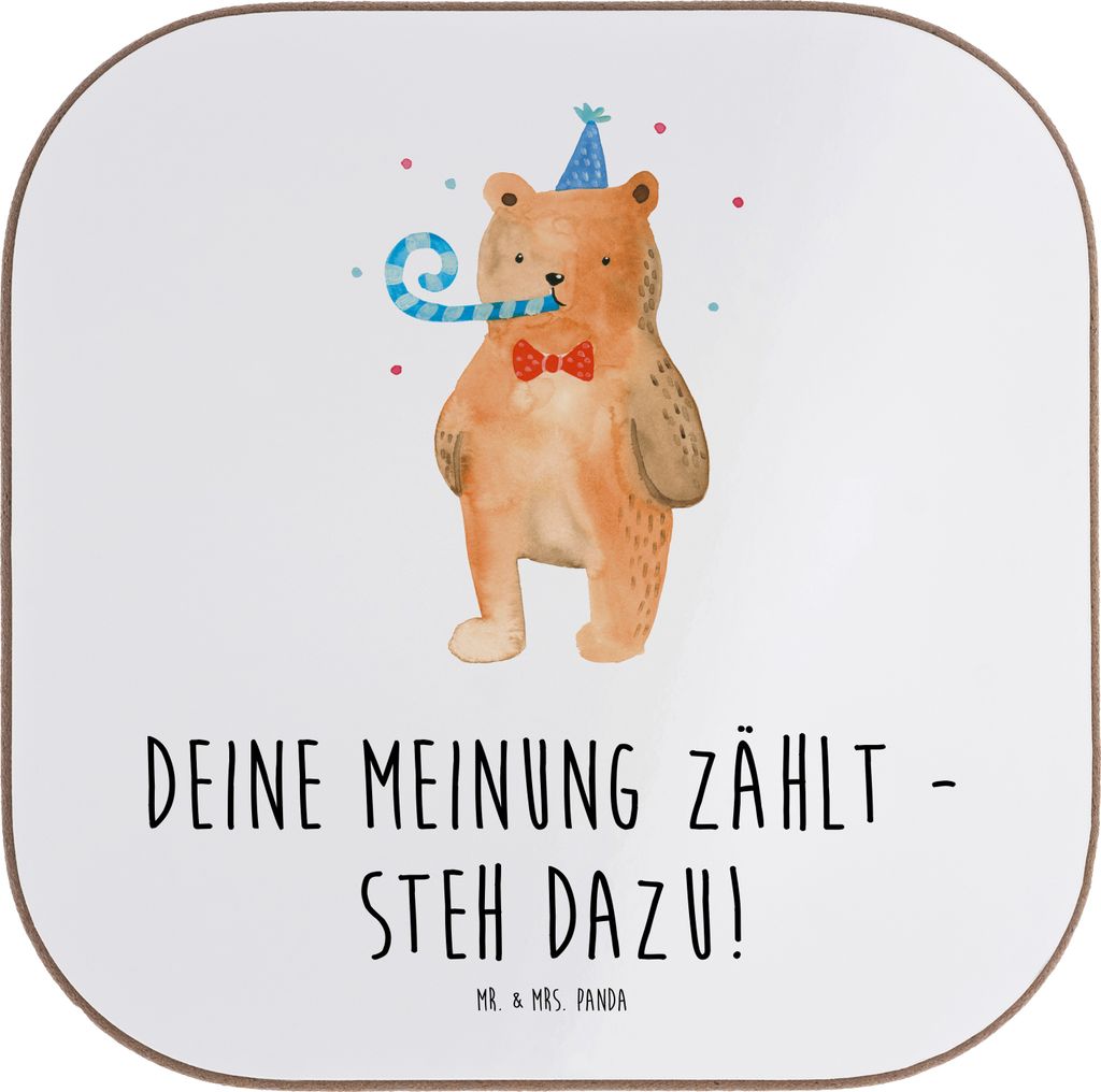 Mr. & Mrs. Panda Holzuntersetzer Mutig zu Meinungen - Weiß - Geschenk, Lebenshilfe, Ehrlichkeit, Coaster, Mutmacher, Trost, Inspiration, Offenheit...