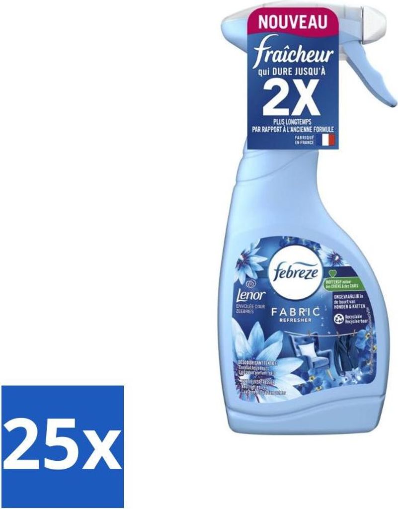 Febreze Textilerfrischer-Spray – Meeresbrise – Langanhaltender, frischer Duft – Lenor Kollektion – 500 ml - Vorteilspack - 25 Stücke
