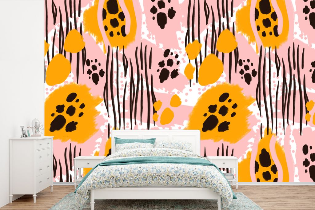 MuchoWow Fototapete für Wohnzimmer oder Schlafzimmer Wandtapete Vinyl Motivtapete Orange - Rosa - Abstrakt - 420x280 cm - Zimmer für Kinder