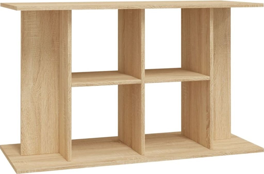 A light brown wooden shelf unit with multiple compartments.
