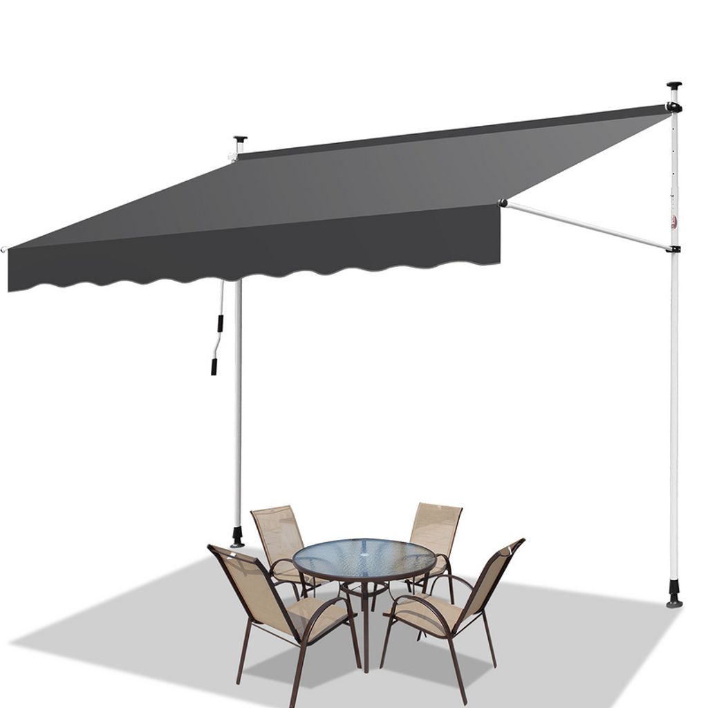 Jayseuw Klemmmarkise 300x120cm Markise Höhenverstellbare Balkonmarkise mit Handkurbel Sonnenschutz ohne Bohren für Terrasse und Balkon Grau
