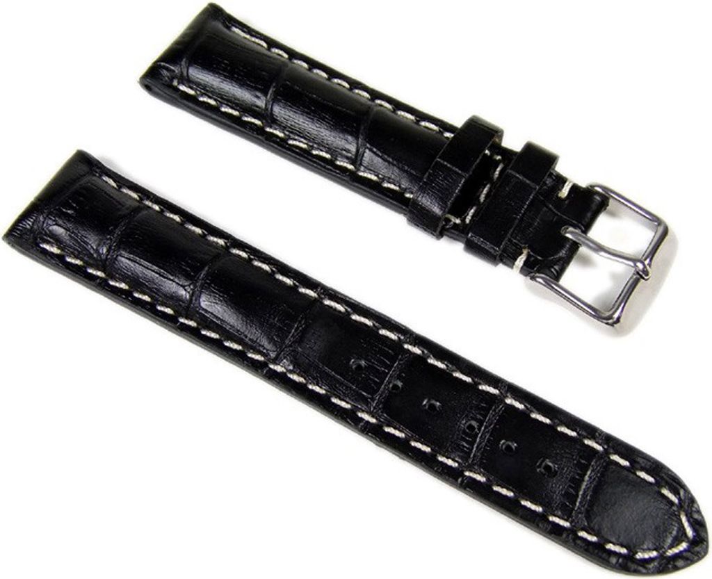Herzog Uhrenarmband 20mm Wasserfestes Leder schwarz heller Produktbild 