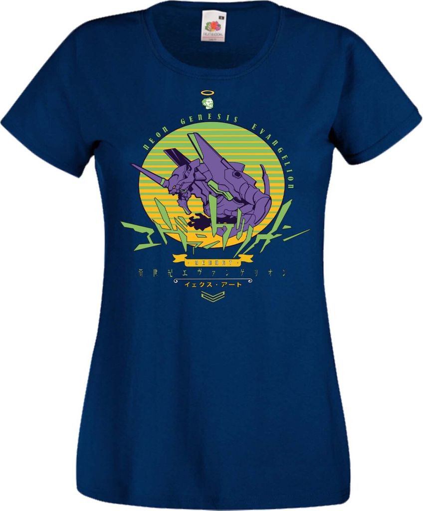 Damen T-Shirt Manga Anime Neon Anime Genesis Manga Evangelion Eva Unit 01 Eva Unit, Lady S / Dunkelblau