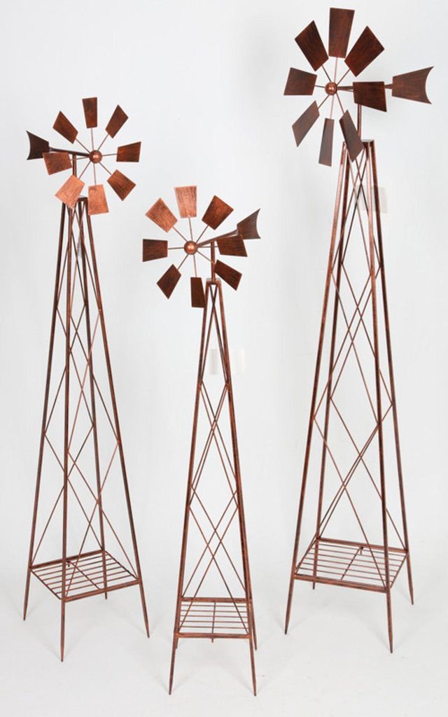 3tlg Garten Dekostecker Windmühle aus Metall 130 150 170 cm Set Windrad Beetstecker Gartendeko, Farbe:kupfer