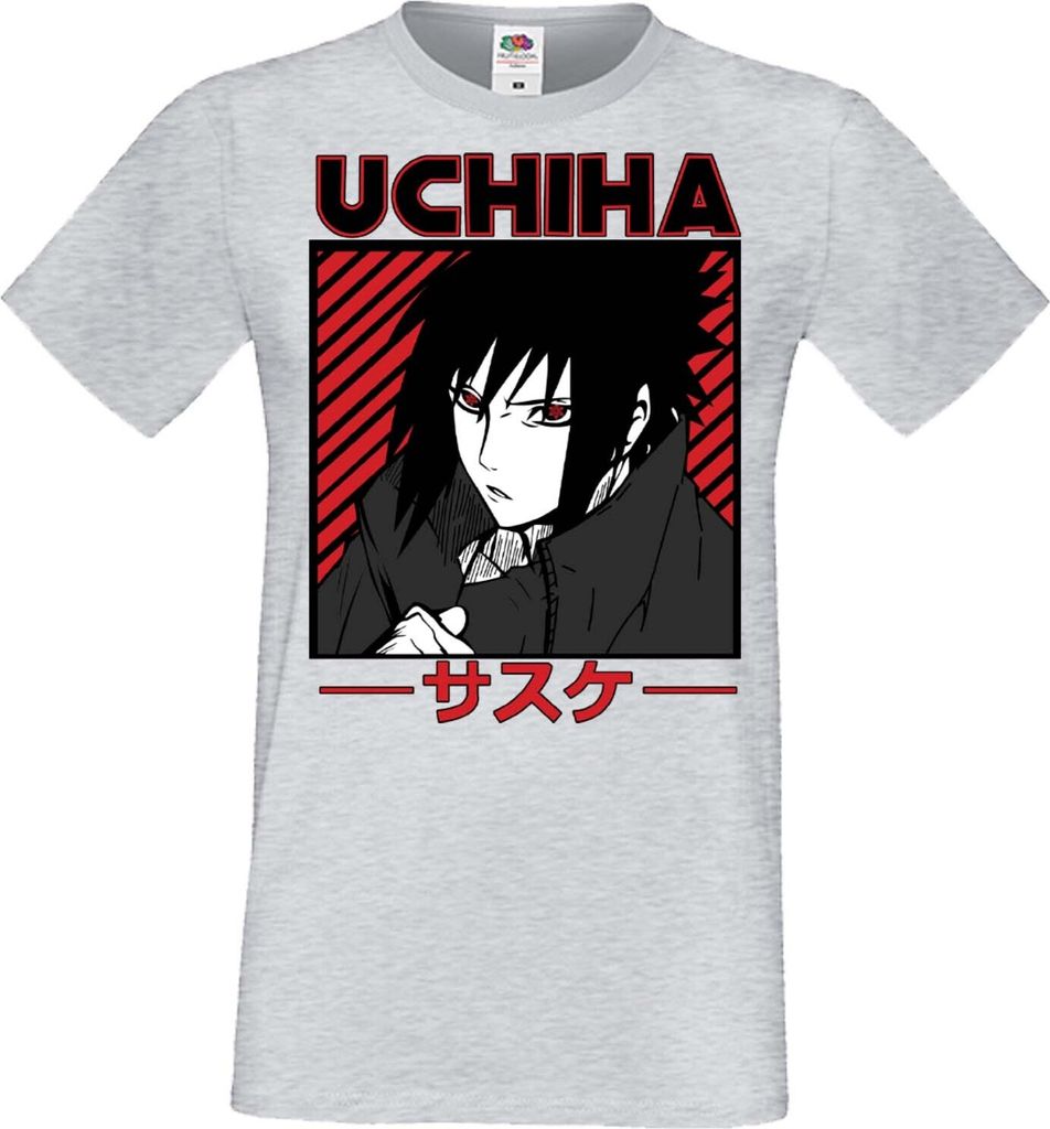 Herren T-Shirt Manga Anime Naruto Sasuke Uchiha 02 Cursed Seal, Man S / Grau