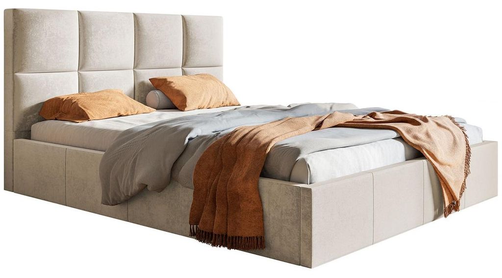 Polsterbett 200x200 mit Metall-Lattenrost Fado - Bettkasten, Samtstoff, Beige