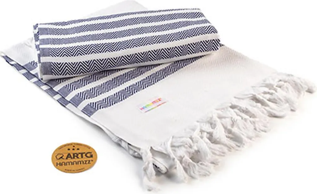 Telo Mare Hamamzz® Dalaman 100x180 cm Cotone Bianco Navy AR053