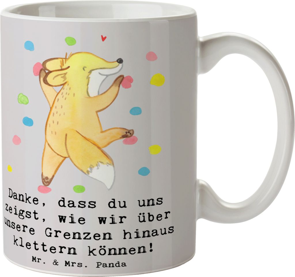 Mr. & Mrs. Panda Teetasse Klettern Trainerin Dankeschön - Grau Pastell - Geschenk, Tasse, Danksagung, schöne, Kletterin, Outdoor, Coaching, Train...