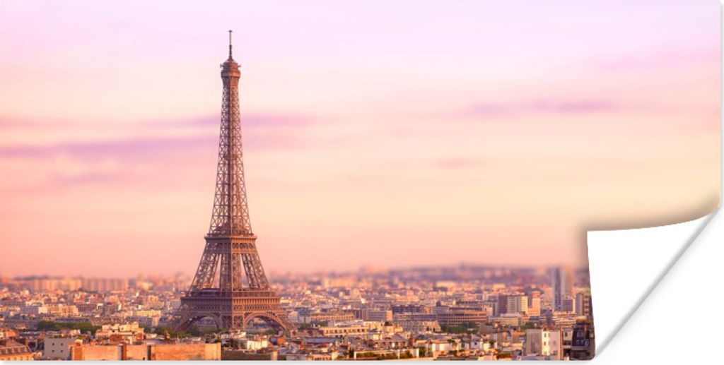 MuchoWow Poster Blick über Paris mit dem darüber aufragenden Eiffelturm 40x20 cm - Poster für die Wand - Poster Schlafzimmer