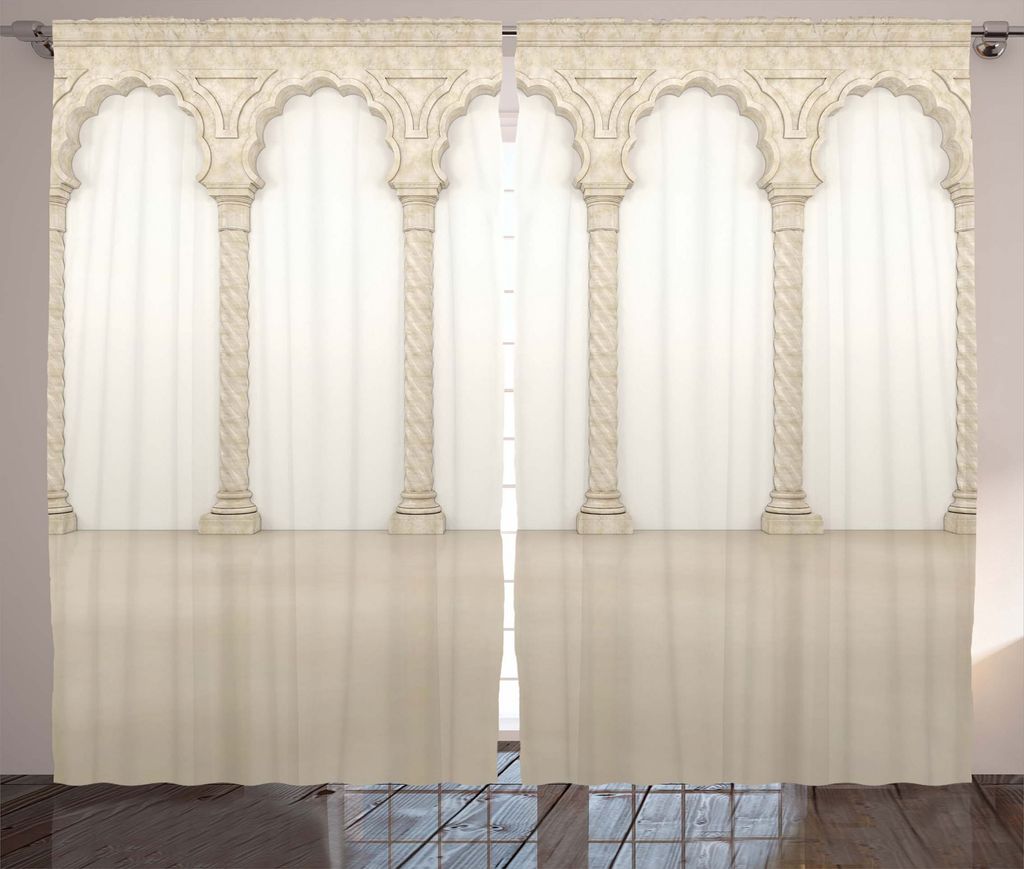 ABAKUHAUS Digital Rustikaler Gardine, Spalte Arches, Schlafzimmer Kräuselband Vorhang mit Schlaufen und Haken, 280 x 175 cm, Beige und Weiß