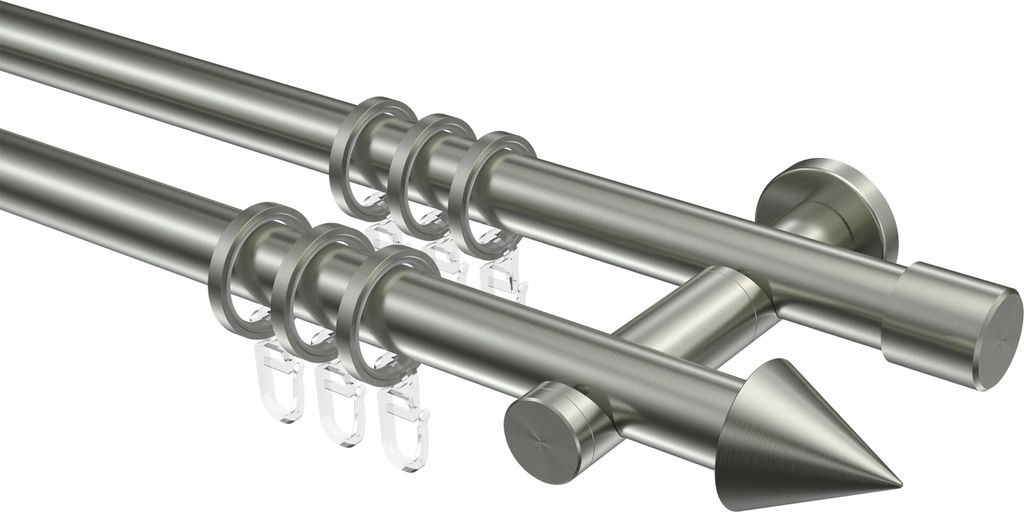 Interdeco Gardinenstange / Vorhangstange Edelstahl, Typ Perfecta Savio (Kegel), 20 mm Ø 2-läufig, 240 cm