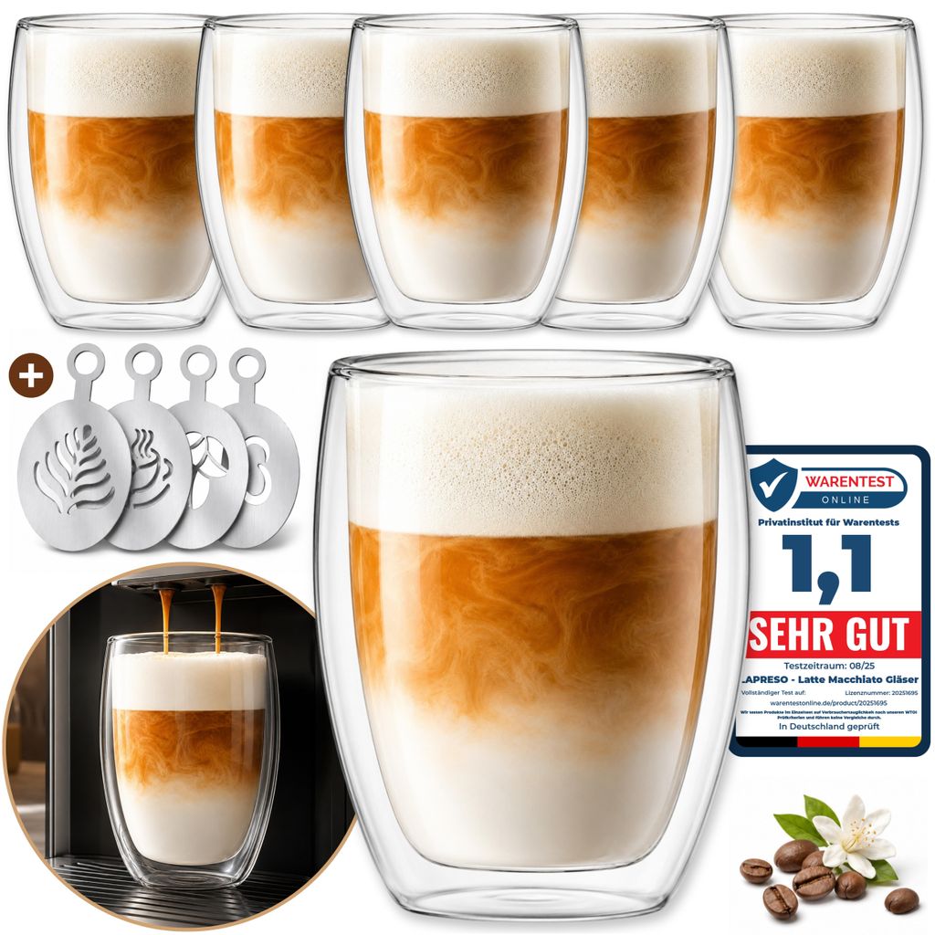 LAPRESO® Latte Macchiato Gläser doppelwandig 6er Set 350ml Produktbild 