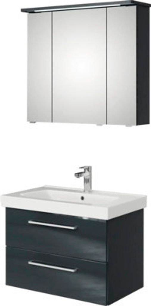 Badmöbel-Set Pelipal Sunline 105 BxHxT 80 x 200 x 46 cm Frontfarbe anthrazit mit Keramik-Waschtisch Waschtischunterschrank und Spiegelschrank mit ...