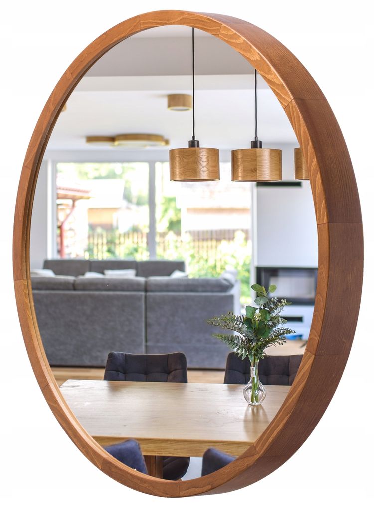 STOLARNIA PIKA Spiegel Rund Holz Rustikal - Wandspiegel mit Holzrahmen (∅47 cm) - Runder Badspiegel für Badezimmer, Flur, Wohnzimmer, Schlafzimmer