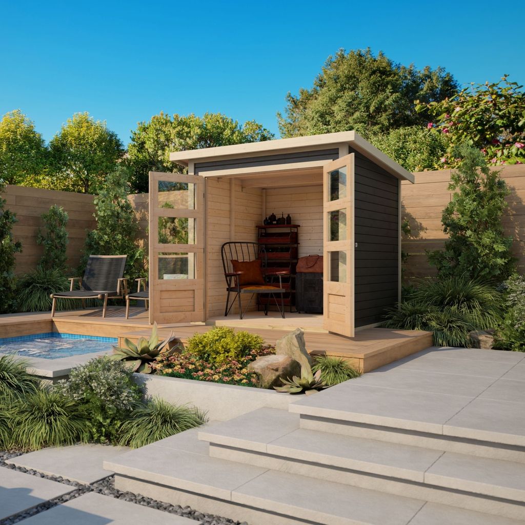 Karibu Gartenhaus Gerätehaus Stockach 2 terragrau 186x186x197 cm